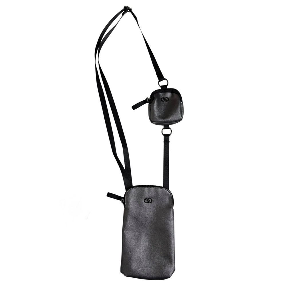 CALIA Essentials Only Crossbody Phone Bag Black Shine Neoprene Mini Purse